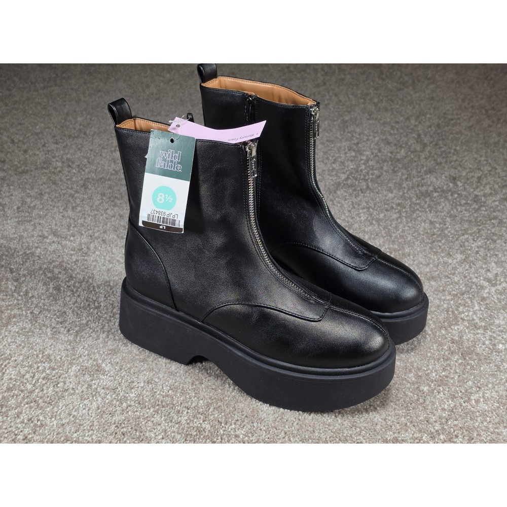 Wild Fable Honor Black Front Zip Platform Ankle Boots Womens 8.5 Memory Foam New